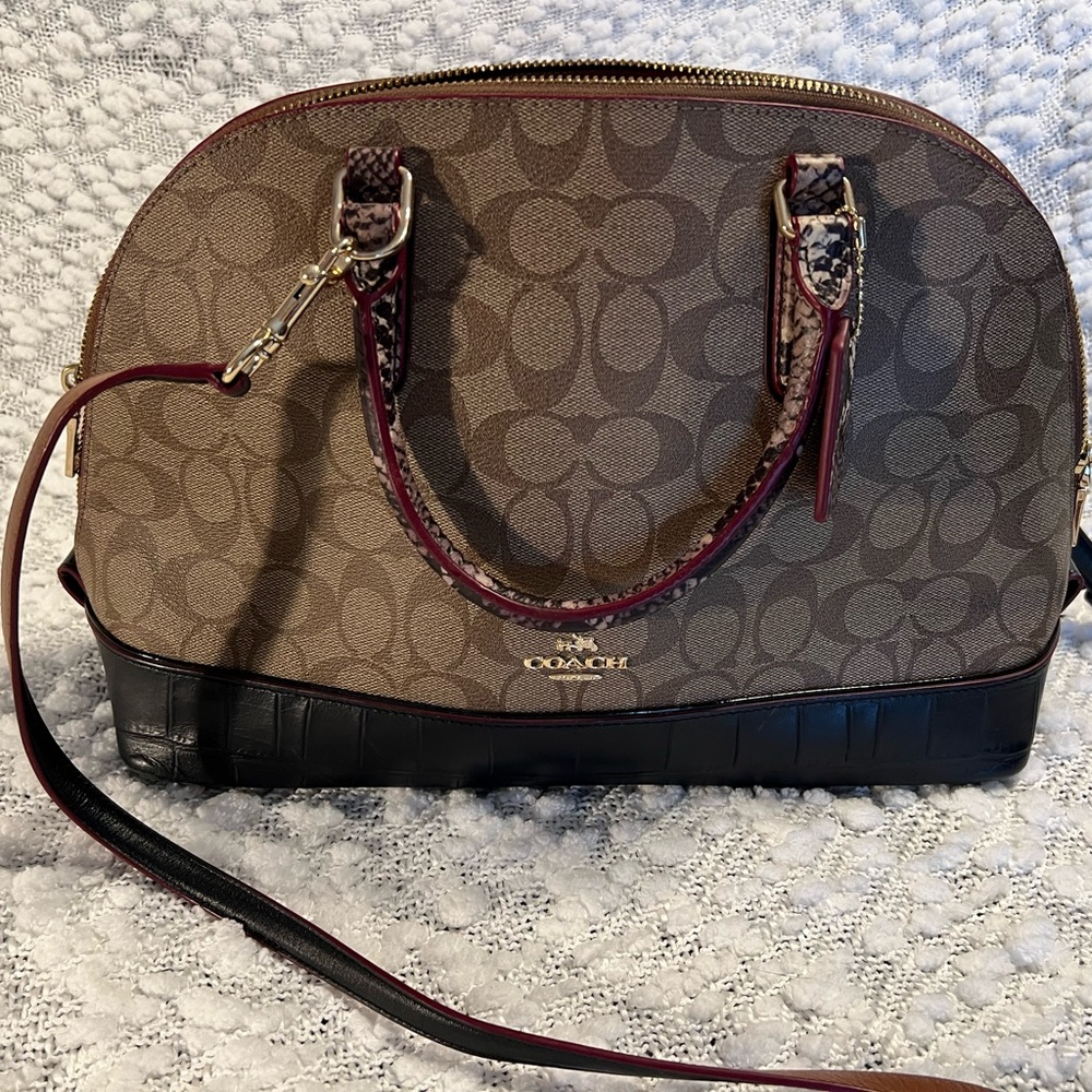 Coach Brown and Maroon Signature Satchel with Wallet - Picture 2 of 3